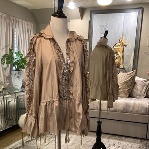 Robert Rodriguez Silk long sleeve blouse with embroidery.